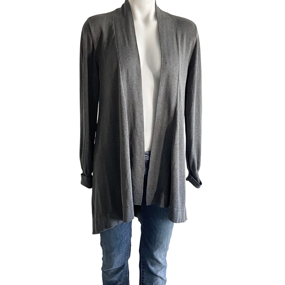 INC International Concepts Silk Cotton Open Front Cardigan Gray High Low Large